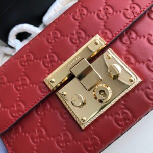 Gucci Padlock Small Gucci Signature Shoulder Bag Red Guccissima For Women 7.9in/20cm GG 409487