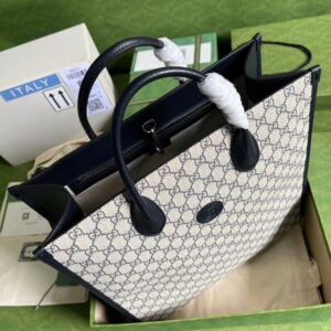 Gucci Tote Bag With Interlocking G Beige And Blue Supreme Canvas For Women 15in/38.5cm GG