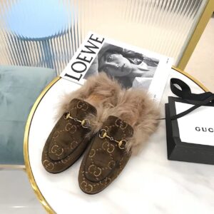 Gucci Women’s Princetown Slipper Mules By Velvet Brown For Women GG PR-883697