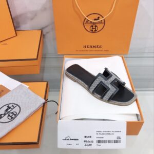 Hermes Oran Sandal BlackSilver For Women, Women’s Shoes H221106Z 01340 PR-636049