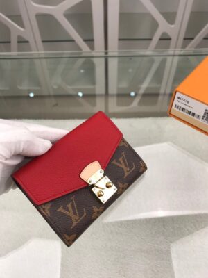 Louis Vuitton Pallas Compact Wallet Combines Monogram Canvas Red For Women, Women’s Wallet 13cm LV M67478