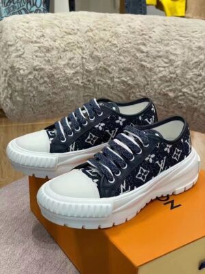 Louis Vuitton Squad Sneaker Monogram Denim Black For Women LV PR-829309