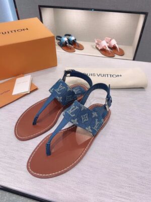 Louis Vuitton Starboard Flat Thong Sandal Monogram Denim Blue For Women LV 1A7RDP PR-581268