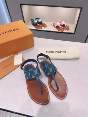 Louis Vuitton Starboard Flat Thong Sandal Monogram Denim Blue For Women LV 1A7RDP PR-581268