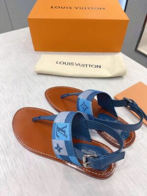 Louis Vuitton Starboard Flat Thong Sandal Monogram Denim Blue For Women LV PR-641707