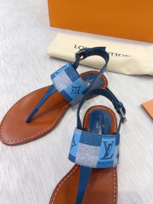 Louis Vuitton Starboard Flat Thong Sandal Monogram Denim Blue For Women LV PR-641707