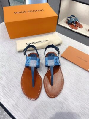 Louis Vuitton Starboard Flat Thong Sandal Monogram Denim Blue For Women LV PR-641707