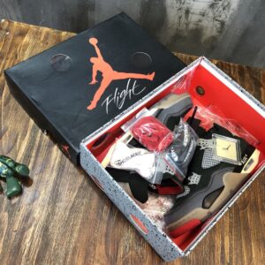 Nike Air Jordan 4 Off White Bred Pk God Factory in Black Sneaker For Women, Women’s Shoes PR-108561