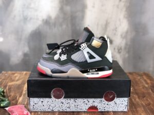 Nike Air Jordan 4 Off White Bred Pk God Factory in Black Sneaker For Women, Women’s Shoes PR-108561