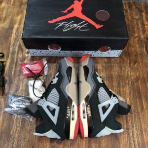 Nike Air Jordan 4 Off White Bred Pk God Factory in Black Sneaker For Women, Women’s Shoes PR-108561