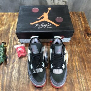 Nike Air Jordan 4 Off White Bred Pk God Factory in Black Sneaker For Women, Women’s Shoes PR-108561