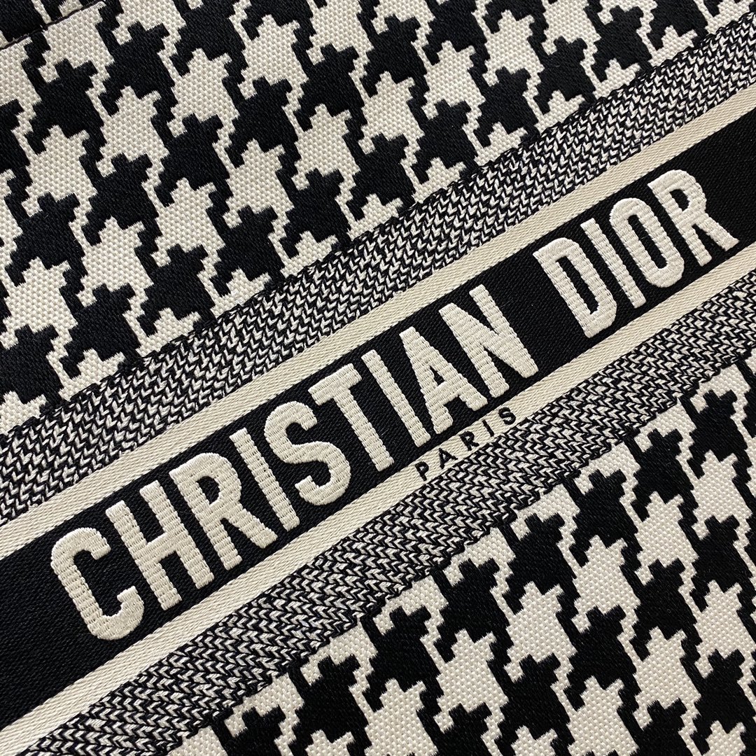 Christian Dior Large Dior Book Tote Black Houndstooth Embroidery, Black/White, For Women Women’s Handbags, Shoulder Bags, 42cm CD