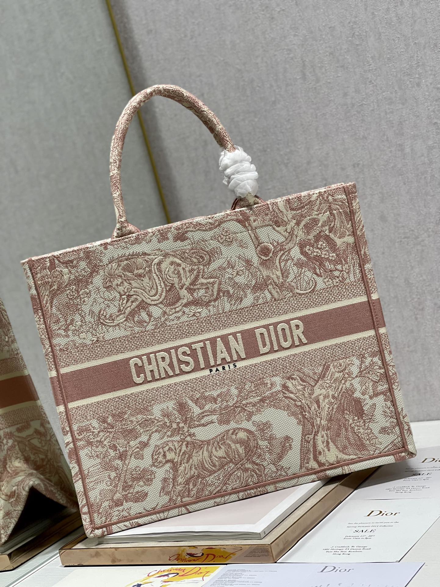 Christian Dior Large Dior Book Tote Red Toile de Jouy Embroidery, Light Red, For Women Women’s Handbags, 42cm CD