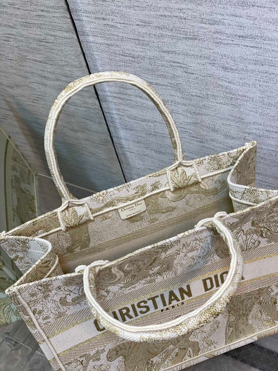 Christian Dior Medium Dior Book Tote Gold-Tone Toile de Jouy Embroidery, Gold, For Women Women’s Handbags, 36cm CD M1296ZTQO_M01E