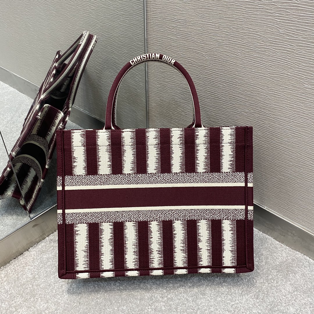 Christian Dior Medium Dior Book Tote Red D-Stripes Embroidery For Women 36cm/16.5in CD