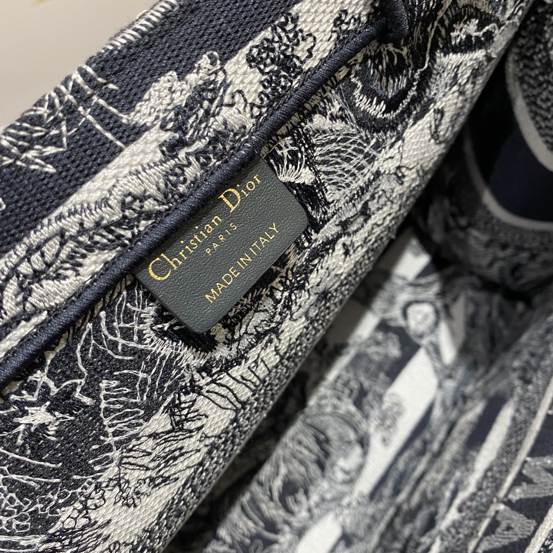 Christian Dior Medium Dior Book Tote Toile de Jouy Stripes Embroidery, Navy Blue, For Women Women’s Handbags, 36cm CD M1296ZRLP_M928