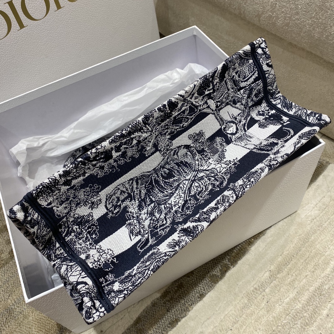 Christian Dior Medium Dior Book Tote Toile de Jouy Stripes Embroidery, Navy Blue, For Women Women’s Handbags, 36cm CD M1296ZRLP_M928