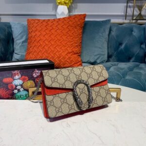 Gucci Dionysus Supreme Super Mini Bag Beige/Ebony GG Supreme Canvas Red Suede 6.5in/16.5cm GG 4764328